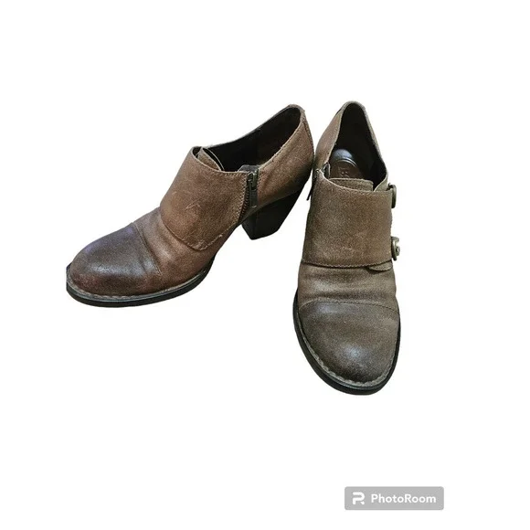 Born Brown Davis Monk Strap Booties/clogs distressed suede size 8 - Picture 3 of 6
